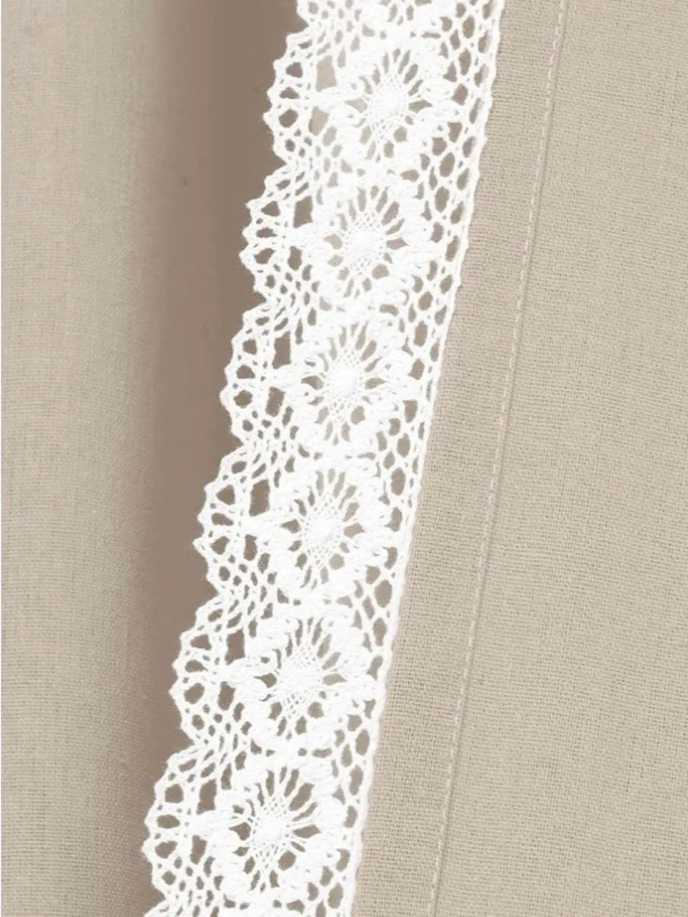 Pair Lush Decor Linen Look Beige Curtain Panels with White Lace Trim -NWT
